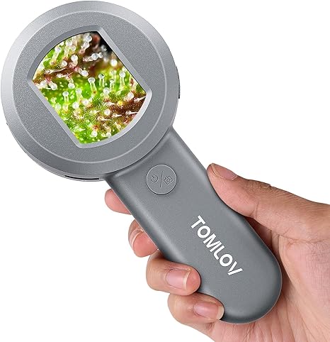 TOMLOV P10 Microscope for Adults Kids, Portable 100X Illuminated Jewelers Loupe, Handheld Coin Magnifier with Light for Collectors, Pocket Trichome Magnifying Glass, Digital Microscope with 2