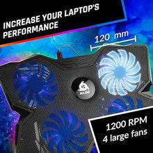 Load image into Gallery viewer, KLIM Wind Laptop Cooling Pad - More Than 500 000 Units Sold - New Version 2024 - The Most Powerful Rapid Action Cooling Fan - Laptop Stand with 4 Cooling Fans at 1200 RPM - USB Fan - PS5 PS4 - RGB
