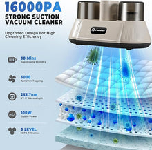 Load image into Gallery viewer, Bed Vacuum Cleaner, Cordless Mattress Vacuum Cleaner, Powered by UV-C Light &amp; ultrasonic Technology, 16Kpa Strong Suction,Low Noise,Handheld Vacuums for Dust &amp; Pet Hair
