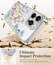 Load image into Gallery viewer, GVIEWIN for iPhone 16 Pro Max Case with Screen Protector &amp; Camera Lens Protector, [Military Grade Protection] Clear Shockproof Slim Floral Phone Cover for Women Girls 6.9" (Aconite/Light Blue)

