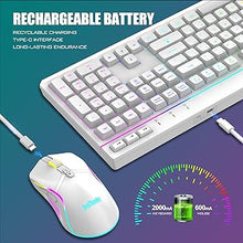 Load image into Gallery viewer, RedThunder K20 Wireless Keyboard and Mouse Combo, Full Size Anti-Ghosting Keyboard with Multimedia Keys + 7D 4800DPI Optical Mice, Rechargeable RGB Gaming/Office Set for PC Laptop Mac Xbox (White)
