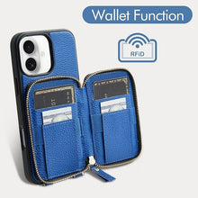 Load image into Gallery viewer, ZVE for iPhone 16 Wallet Case, Leather Zipper Wallet Case Protective Handbag Flip Phone Cover with Crossbody Wrist Strap for iPhone 16 6.1&quot; Navy Blue
