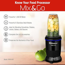 Load image into Gallery viewer, Koblenz Mix&amp;Go Personal Blender, Portable Size Blender for Shakes and Smoothies with Auto-Stop Function, 1000w Motor, Stainless Steel Blades, To-Go Cup, Easy to Clean, Black
