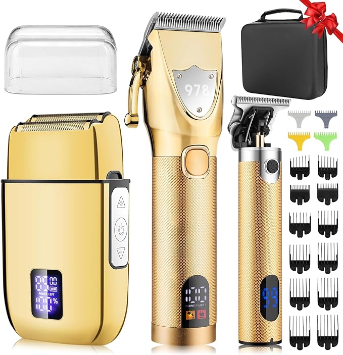 Suttik Hair Clippers for Men Professional, Cordless Beard Trimmer & Electric Shavers for Men, Mens Hair Clippers and Trimmer Kit for Barber with Case, Gold