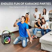 Load image into Gallery viewer, Portable Karaoke Machine with 2 Wireless Microphones, Karaoke Machine for Adults &amp; Kids,Rechargeable Karaoke Microphone with 6 Voice Changer,Karaoke Speaker Supports Bluetooth,USB,Live,AUX,TF,MIC
