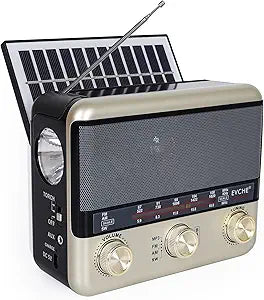 Retro Portable Radio AM FM SW Shortwave Radio with Bluetooth Speaker,Battery Operated or AC,Solar,SUB Charging, TF Card,USB Playing Flashlight