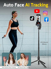 Load image into Gallery viewer, Auto Face Tracking Tripod 360 Rotation for iPhone Android,Phone Stand Follow You for Video Recording,Selfie Stick Tripod with RGB Light,Remote Control for YouTube,TikTok Vlogging(M2Pro Black)
