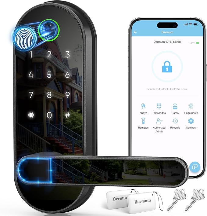 Keyless-Entry Fingerprint Digital Smart Lock: Electronic Door Lock with Code Passcode, Electric Door Knob, Biometric Door Handle (Black)