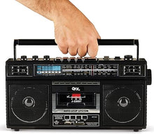 Load image into Gallery viewer, QFX J-220BT Boombox MP3 Conversion from Radio to Cassette with 4-Band (AM, FM, SW1, SW2) Radio with Bluetooth, Rechargeable Battery, Dual 3” Speakers, Built-in Microphone, Recorder, 3-Band Equalizer
