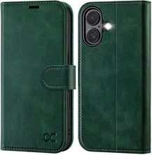 Load image into Gallery viewer, OCASE Compatible with iPhone 16 Wallet Case, PU Leather Flip Folio Case with Card Holders RFID Blocking Kickstand [Shockproof TPU Inner Shell] Phone Cover 6.1 Inch 2024, Blackish Green
