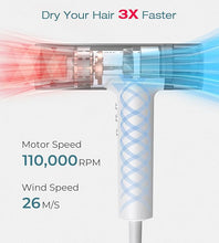 Load image into Gallery viewer, Blow Dryer,110000RPM High-Speed Brushless Motor, Fast-Drying Negative Ions Intelligent Constant Temperature Hair Care Dryers, Professional Hair Dryer with Attachments for Home&amp;Salon (White)
