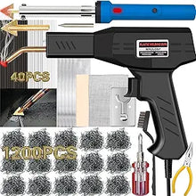 Load image into Gallery viewer, 2PCS Plastic Welders, 1200PCS Staples 40PCS Rods Plastic Welding Kit, 5 in 1 Welding Tips Tape Sandpaper Wire Mesh Stand Metal Brush Screwdriver, Bumper Repair Kit(Black)
