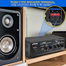 Load image into Gallery viewer, Pyle Bluetooth Mini Blue Series Home Audio Amplifier - Compact Desktop Home Theater-Stereo Amplifier Receiver with USB Charge Port - Pager &amp; Mixer Karaoke Modes - Mic Input (40 Watt x 2) - PTA22BT
