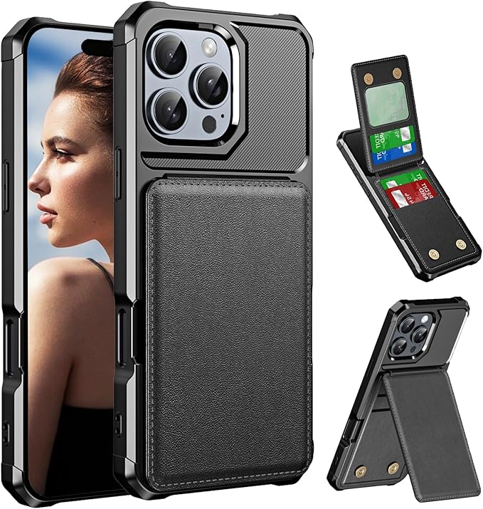 CCSmall Wallet Case for Apple iPhone 16 Pro Max with Card Holder for Women Men, Luxury Folio Leather Wallet & TPU Bumper Phone Case for iPhone 16 Pro Max ZM Black