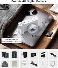 Load image into Gallery viewer, 4K Digital Camera for Photography and Video, Autofocus Anti-Shake 48MP Vlogging Camera for YouTube, 3&#39;&#39; 180°Flip Screen Camera with Flash 16X Zoom, Digital Camera with 32GB Card Battery Charger White
