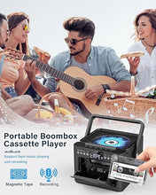 Load image into Gallery viewer, Boombox Cassette CD Player Bluetooth5.1 with 5000mAh Battery,5W Dual Stereo Speakers,Rechargeable CD Player with FM Radio,Remote Control,Tape Recording,3.5mm Earphone Jack,AUX/Micro SD/USB for Home
