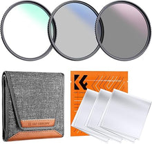 Load image into Gallery viewer, K&amp;F Concept 46mm UV/CPL/ND Lens Filter Kit (3 Pieces)-18 Multi-Layer Coatings, UV Filter + Polarizer Filter + Neutral Density Filter (ND4) + Cleaning Cloth+ Filter Pouch for Camera Lens (K-Series)
