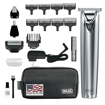 Wahl USA Stainless Steel Lithium Ion 2.0+ Beard Trimmer for Men - Electric Shaver & Nose Ear Trimmer - Rechargeable All in One Men's Grooming Kit - Model 9864SS