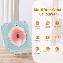 Load image into Gallery viewer, Cute Green CD Player with Bluetooth 5.0; Rechargeable Music Player for Home Decor; Portable Lovely Music Player; Remote Control; Support AUX in Cable&amp;USB
