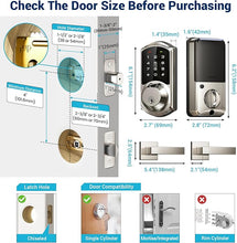 Load image into Gallery viewer, Veise Fingerprint Smart Locks for Front Door with 2 Lever Handle Set, App Control, Keyless Entry, Electronic Digital Keypad Deadbolt, Auto Lock, Waterproof, Easy to Install, Satin Nickel
