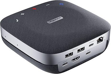 Conference Speakerphone - SOOMFON Speaker Docking Station, 4 AI Mics 360° Voice Pickup, Smart Noise Cancellation, 4K HDMI, PD 100W, 2 USB-A, USB-C for Home Office Compatible with Leading Software