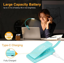 Load image into Gallery viewer, Gritin 9 LED Rechargeable Book Light for Reading in Bed - Eye Caring 3 Color Temperatures,Stepless Dimming Brightness,80 Hrs Runtime Small Lightweight Clip On Book Reading Light for Studying -Blue
