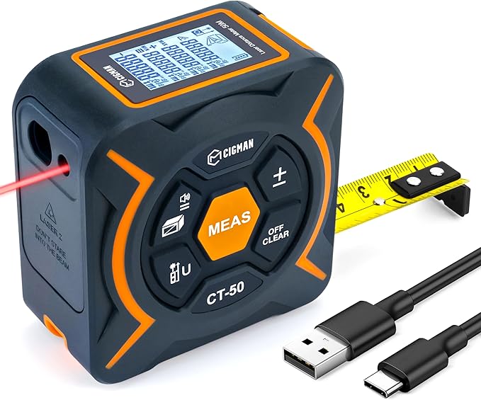 CIGMAN 2-in-1 Laser Tape Measure, 164Ft Laser Measurement and 9.8Ft Tape Measure, with Backlit LCD Screen, Laser Distance Meter with FT/INCH/M/CM Units