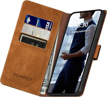 Load image into Gallery viewer, SUANPOT Compatible with iPhone 16 Pro 6.3&quot; Wallet case with RFID Blocking Credit Card Holder,Flip Book PU Leather Protective Cover Women Men for Apple 16 Pro Phone case Light Coffee
