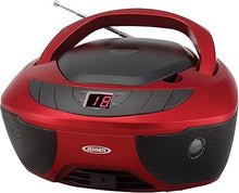 Load image into Gallery viewer, Jensen CD-475R Portable Sport Stereo Boombox CD Player with AM/FM Radio and Aux Line-in &amp; Headphone Jack (Red)
