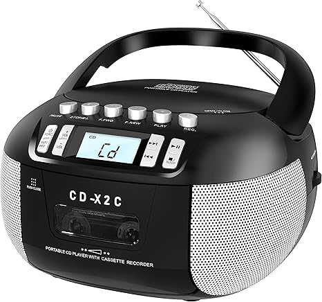 CD and Cassette Player Combo, Boombox CD Player Portable with AM/FM Radio, Tape Recording, Stereo Sound, AC/DC Powered, AUX/Headphone Jack, Sleep Timer for Home, Senior, Child