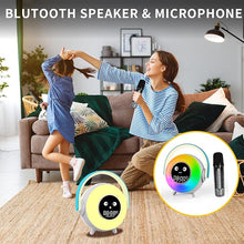 Load image into Gallery viewer, Mini Karaoke Machine, Wireless Portable Bluetooth Speaker with Microphone, Adjustable Ambient Lamp,Night Light with Clock, Suitable for Bedroom, Home, Office, Gift
