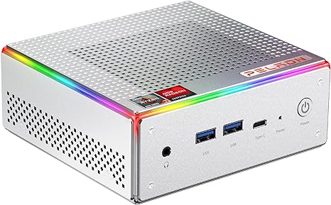 PELADN Gaming Mini PC, AMD Ryzen 7 7840HS (8C/16T, Up to 5.1GHz) Radeon 780M 32GB DDR5 5600Mhz RAM, 1TB SSD, 4K HD, BT5.2, Dual HDMI, WiFi6 2.4G/5G, Business Small Desktop PC RGB Light