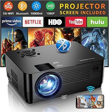 Load image into Gallery viewer, Projector with 5G WiFi and Bluetooth, Native 1080P Projector[Projector Screen Included], Full HD 18000LM Movie Projector, 300&quot; Display Support 4k Home Theater, Compatible with Phone/Laptop/TV Stick
