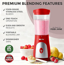 Load image into Gallery viewer, Mueller Personal Blender for Shakes and Smoothies with 15 Oz Travel Cup and Lid, Juices, Baby Food, Heavy-Duty Portable Blender &amp; Food Processor, Red
