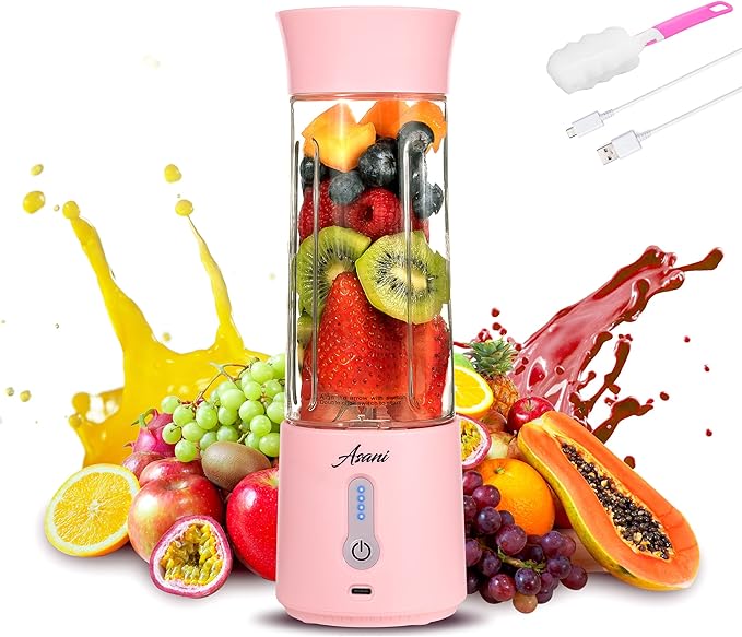 Portable Blender for Shakes and Smoothies, USB Rechargeable Personal Blender, Mini Blender with a 17.6oz Capacity, Strong Stainless-Steel Blades, and Powerful Motor, For Travel, Camping, Gym (Pink)