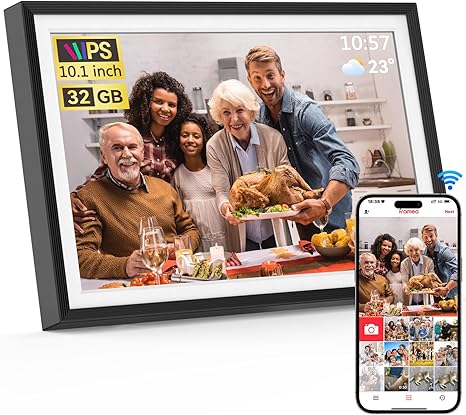 Frameo Digital Picture Frame WiFi 10.1 inch, Smart Digital Photo Frame with 32G Memory, HD Touch Screen, Auto-Rotate, Slideshow, Easy Setup, Share Photos and Videos Anywhere, Thanksgiving Gi-fts