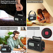 Load image into Gallery viewer, Auto NOAA Digital 5000 Weather Radio with Backlit LCD Screen, 5 Way Powered Solar Hand Crank Portable AM/FM/Shortwave Emergency Radio/Phone Charger,Read Lamp/Camping Flashlight,Earbud Jack,Clock,SOS
