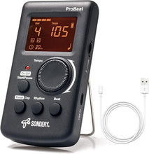 Load image into Gallery viewer, Sondery Digital Metronome for Guitar Piano Drum and All Instruments with Timer, English Vocal Counting and 3 Different Sounds with Earphone Jack and Flashing Light, Loud Volume, Rechargeable

