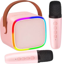 Load image into Gallery viewer, Mini Karaoke Machine for Kids with 2 Wireless Microphones, Kids Toys for Girls and Boys, Portable Bluetooth Speaker with LED Disco Lights for Home Party, Birthday Gifts for Girls Boys Kids(Pink)
