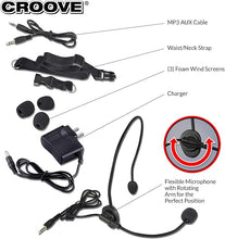 Load image into Gallery viewer, Croove Rechargeable Voice Amplifier Microphone Headset, Supports MP3 | Portable Microphone and Speaker Set with Waist/Neck Band &amp; Belt Clip | Voice Amplifier Ideal for Teachers
