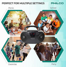 Load image into Gallery viewer, Philco Portable Bluetooth Boombox with CD and Cassette Player | Cassette Recorder | Connect to Headphones | CD Player is Compatible with MP3/WMA/CD-R/CD-RW CDs | 3.5mm Aux Input | AC/Battery Powered
