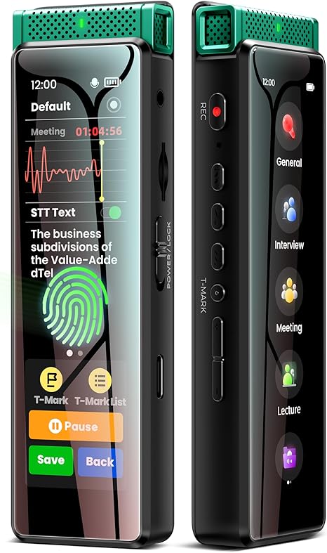 72GB Digital Voice Recorder with Playback, Innioasis R1 Full Touchscreen Voice Recorder with AI Intelligent Transcription and Bluetooth, Voice Activated Sound Audio Recorder Device with Mic (Green)