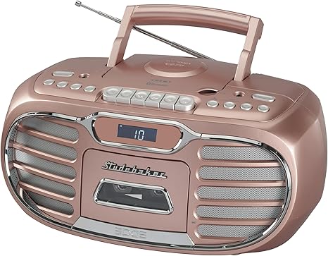 Studebaker Retro Edge Big Sound Bluetooth Boombox with CD/Cassette Player-Recorder/AM-FM Stereo Radio (Rose Gold/SB2150RG)