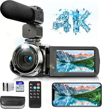 Load image into Gallery viewer, 4K Video Camera, Camcorder with IR Night Vision, Digital Camera, 18X Digital Zoom, APP Connection, Vlogging Camera for YouTube, Video Camera, Built in Microphone, Remote, 3&quot; Touch Screen
