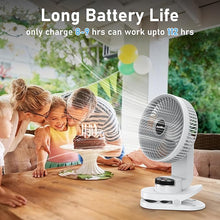 Load image into Gallery viewer, 8 inch Desk Fan, 20000mAh Rechargeable Clip On Fan with Atmosphere Light, Battery Operated, 112 Hours Work, 9 Speed Ultra Quiet, Auto Oscillation Table Fan for Travel Camping Bedroom Office Home
