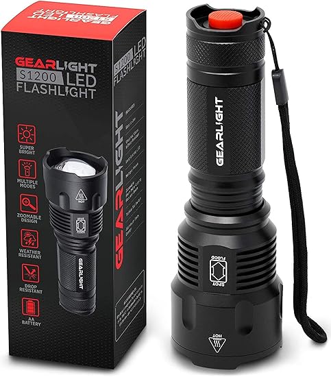 GearLight High-Powered LED Flashlight S1200 - Mid Size, Zoomable, Water Resistant, Handheld Light - High Lumen Camping, Outdoor, Emergency Flashlights