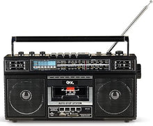 Load image into Gallery viewer, QFX J-220BT Boombox MP3 Conversion from Radio to Cassette with 4-Band (AM, FM, SW1, SW2) Radio with Bluetooth, Rechargeable Battery, Dual 3” Speakers, Built-in Microphone, Recorder, 3-Band Equalizer
