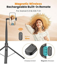 Load image into Gallery viewer, TONEOF 66&quot; Automatic Tripod,Auto-Open Phone Tripod Stand with Magnetic Rechargable Remote,Selfie Stick Tripod 360° Vertical &amp; Horizontal Rotatable,Stable Travel Tripod for iPhone/Android(Black)
