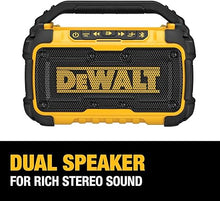 Load image into Gallery viewer, DEWALT 20V MAX Bluetooth Speaker, 100 ft Range, Durable for Jobsites, Phone Holder Included, Lasts 8-10 Hours with Single Charge (DCR010)
