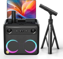 Load image into Gallery viewer, Karaoke Machine with Microphone Stand, Portable Bluetooth Speaker for Party, Backyard, Karaoke System with 2 Wireless Microphone for Adults Kids, for Women, Men, Singing Lovers
